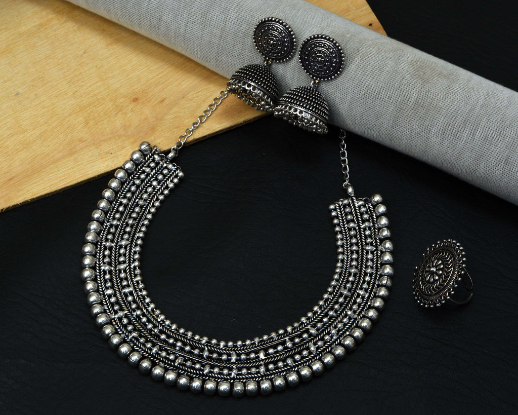 Buy Oxidised Silver Plated Handmade Long Chain Jhumka Jhumki Light Weight  Stone Earrings for Women black Online in India - Etsy | Black metal jewelry,  Indian jewelry sets, Fashion jewelry sets